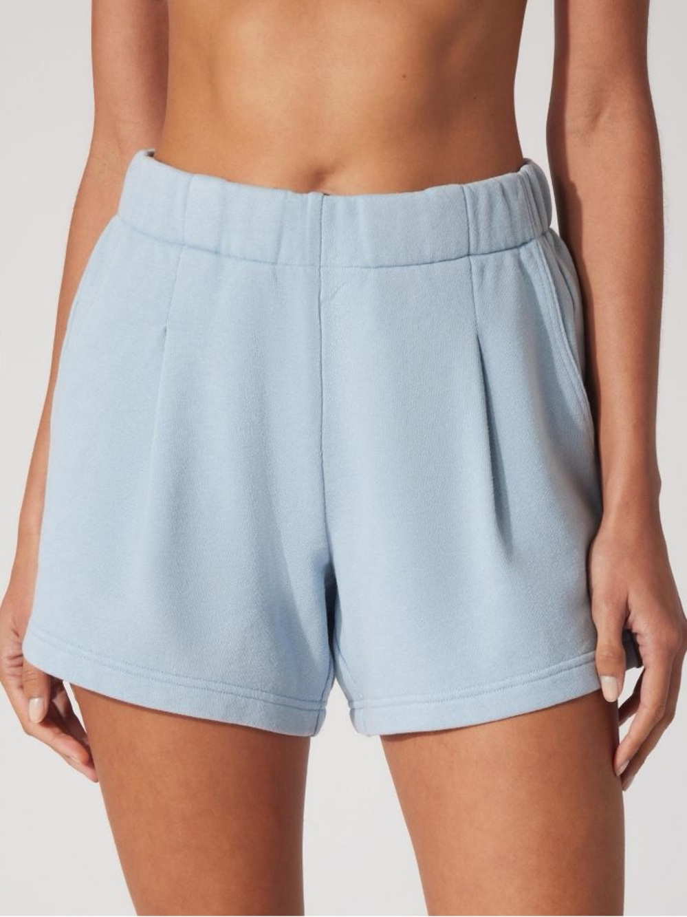 Yogalicious Womens Washed Loop Terry Short Light Denim Blue LG NWT